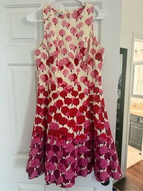 Maggy London Cream Dress with Pink and Red Floral Pattern